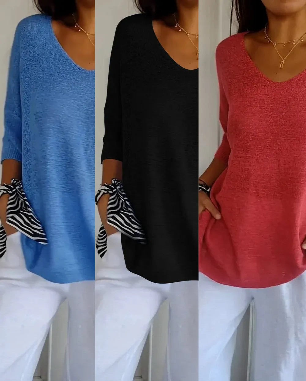 Kit 3 Blusas Luna® em Malha Leve – Decote V — Baviore