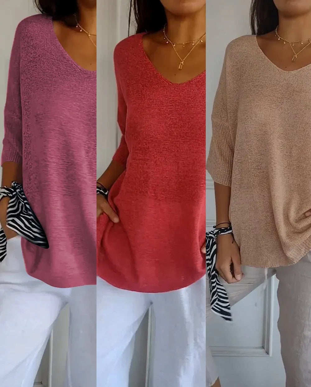 Kit 3 Blusas Luna® em Malha Leve – Decote V — Baviore