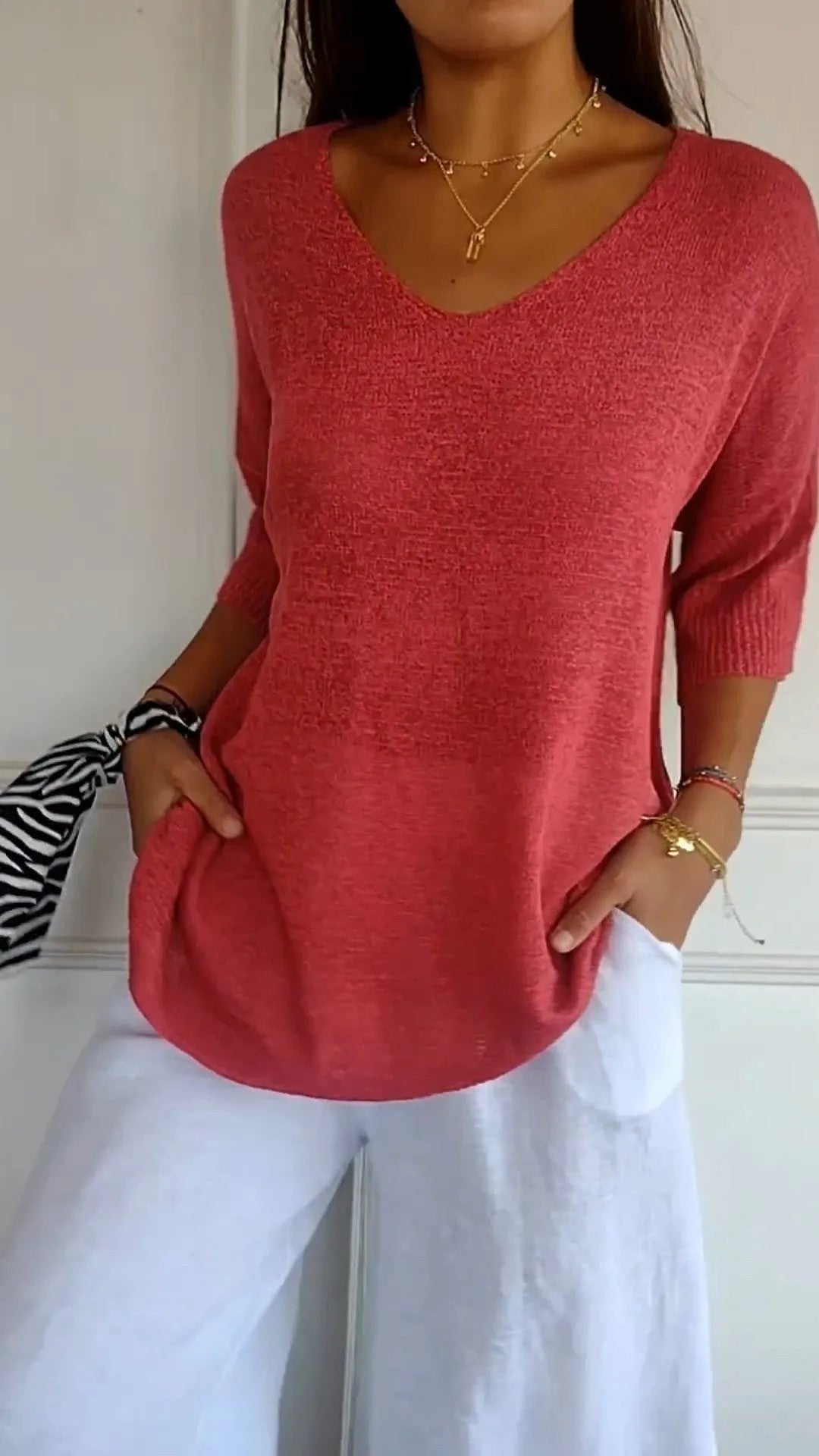 Kit 3 Blusas Luna® em Malha Leve – Decote V — Baviore