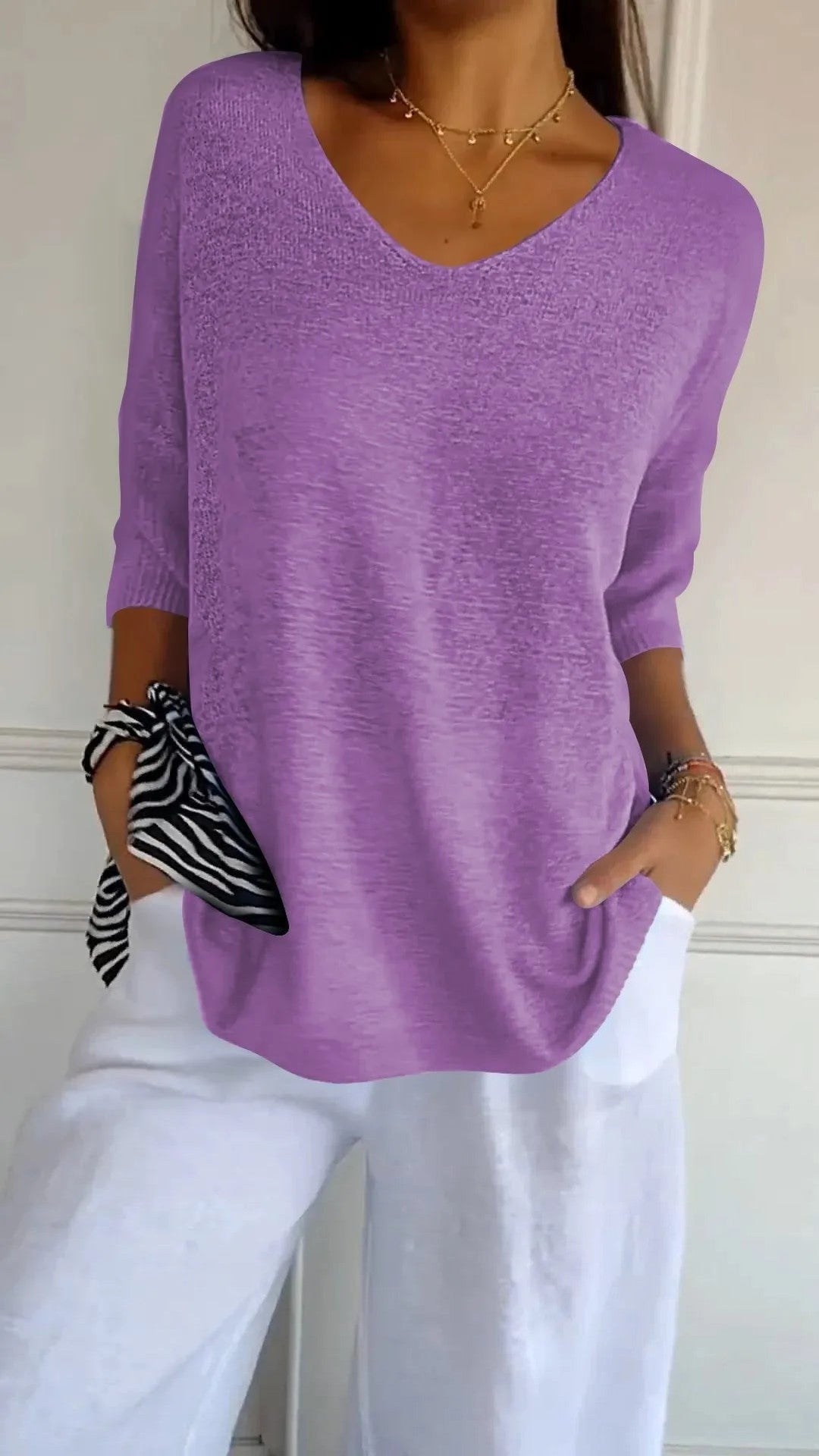 Kit 3 Blusas Luna® em Malha Leve – Decote V — Baviore