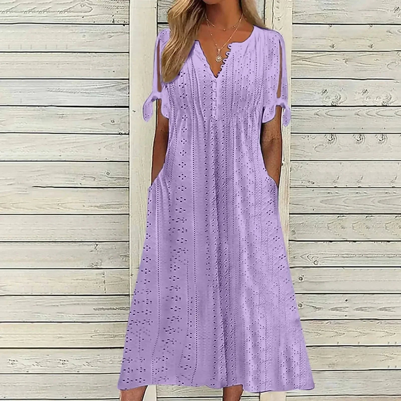 Vestido de Renda Jana - Gola em V de Manga Curta (Verão 2026) — Baviore