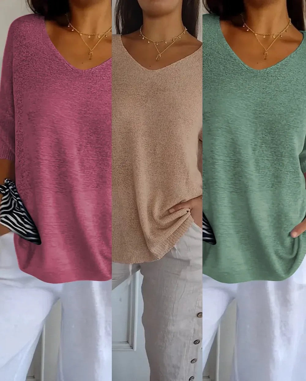 Kit 3 Blusas Luna® em Malha Leve – Decote V — Baviore