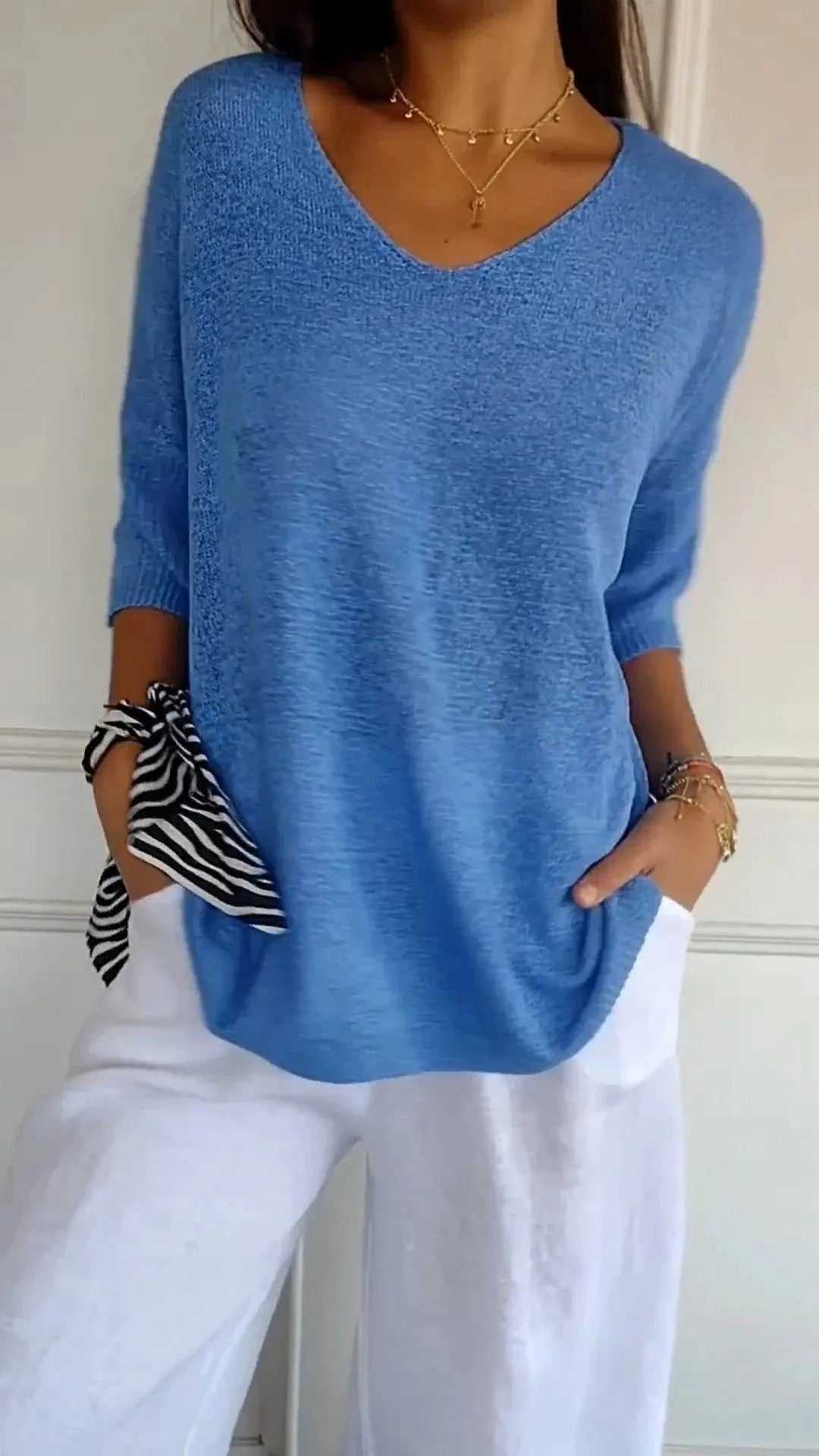 Kit 3 Blusas Luna® em Malha Leve – Decote V — Baviore