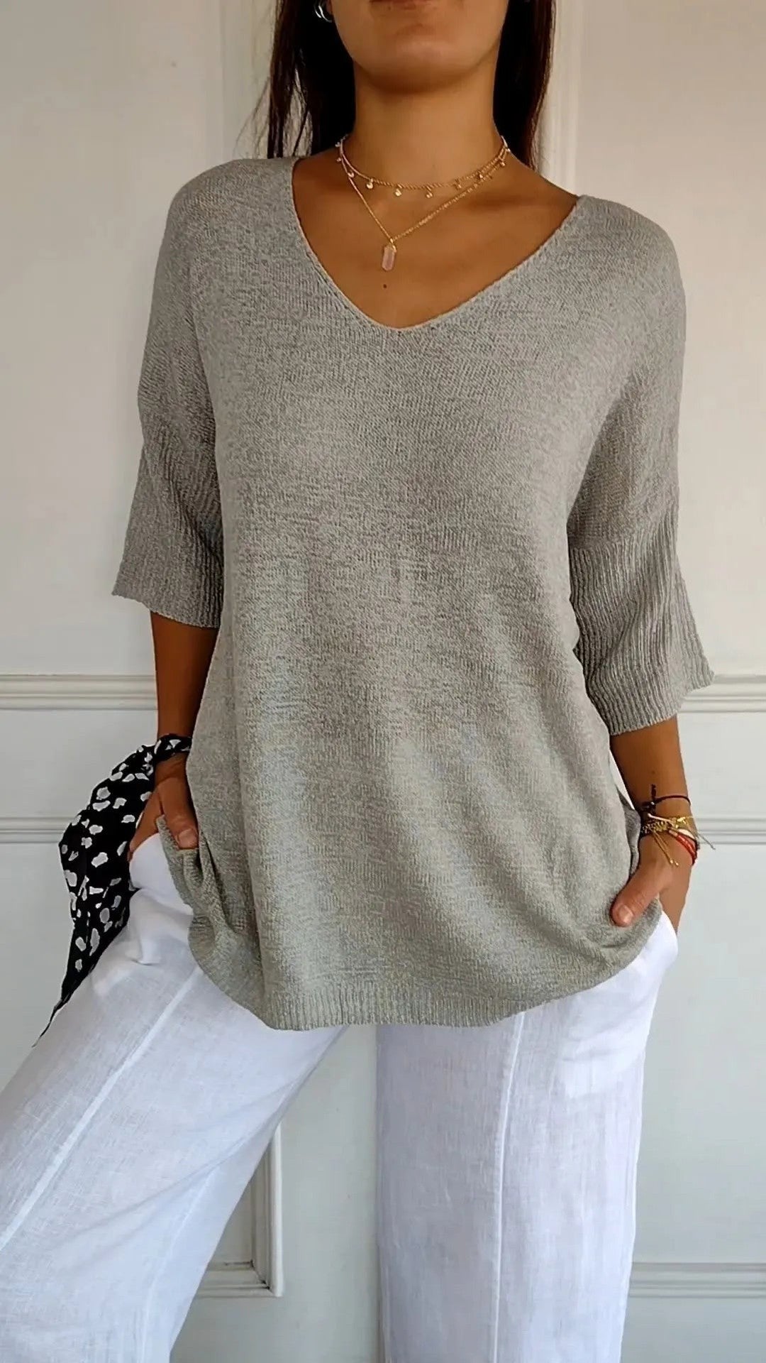 Kit 3 Blusas Luna® em Malha Leve – Decote V — Baviore