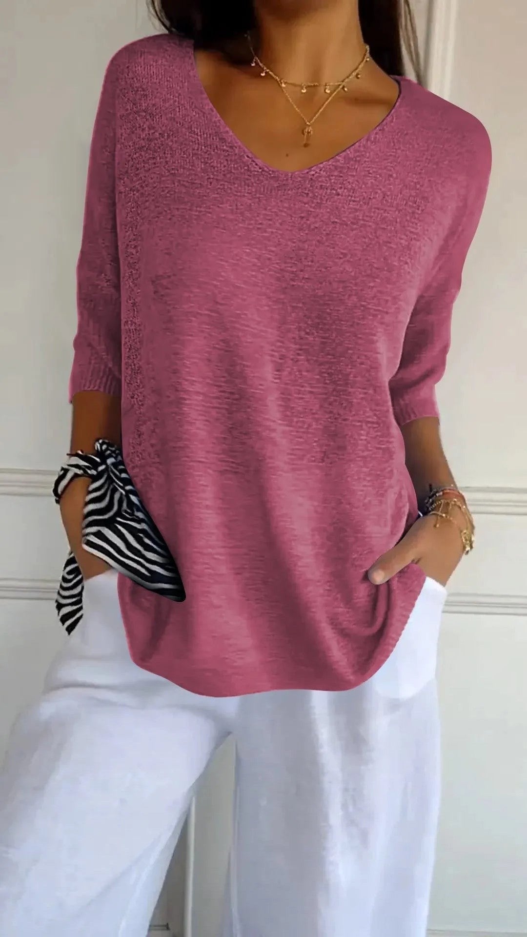 Kit 3 Blusas Luna® em Malha Leve – Decote V — Baviore
