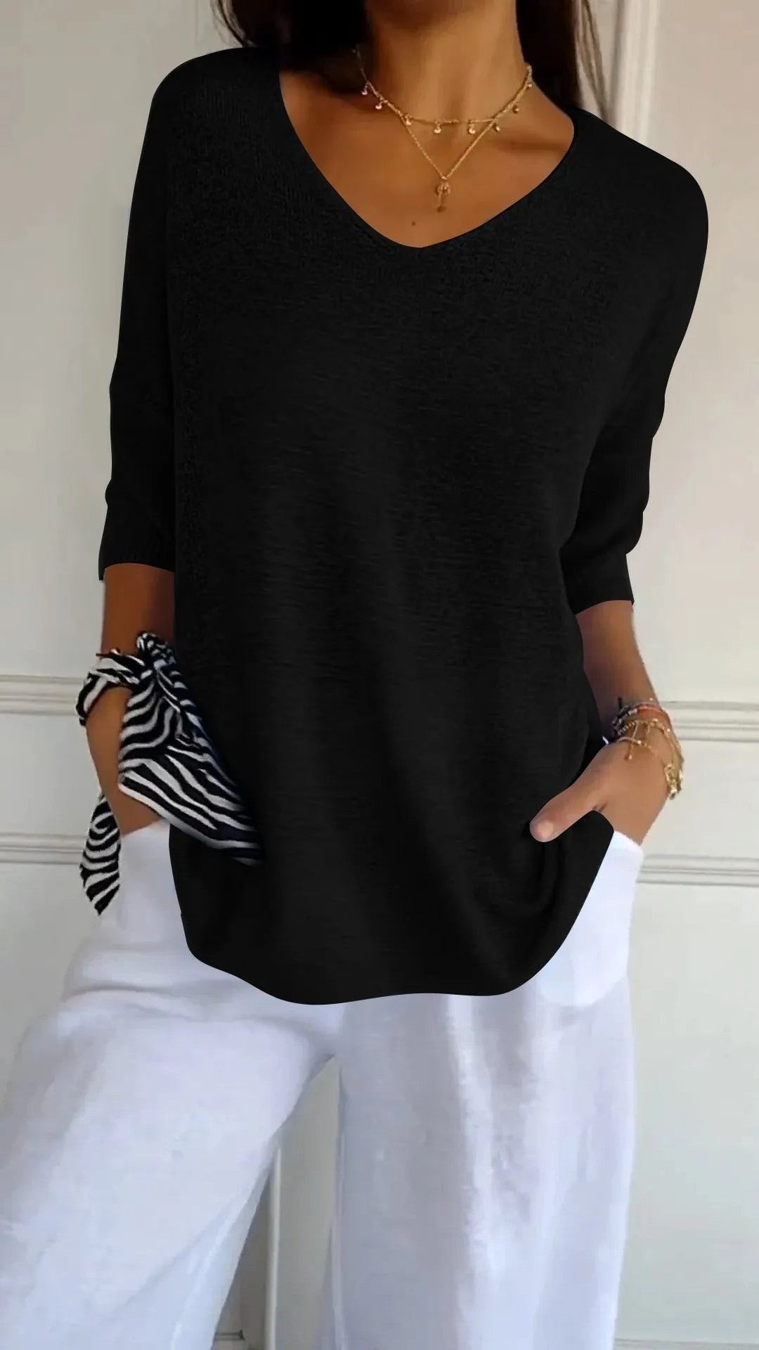 Kit 3 Blusas Luna® em Malha Leve – Decote V — Baviore